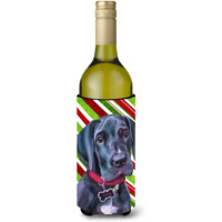 Black Great Dane Puppy Candy Cane Holiday Christmas Wine Bottle Beverage Insulator Hugger LH9593LITERK