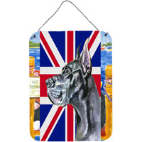 "Caroline's Treasures LH9599DS1216 Black Great Dane with English Union Jack British Flag Wall or Door Hanging Prints, 16 x 12"", Multicolor"