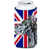 Black Great Dane with English Union Jack British Flag Tall Boy Beverage Insulator Hugger LH9599TBC