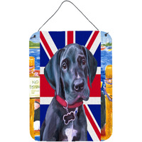 "Caroline's Treasures LH9600DS1216 Black Great Dane Puppy with English Union Jack British Flag Wall or Door Hanging Prints, 16 x 12"", Multicolor"