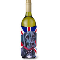 Black Great Dane Puppy with English Union Jack British Flag Wine Bottle Beverage Insulator Hugger LH9600LITERK