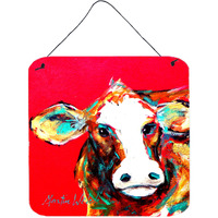 "Caroline's Treasures Cow Caught Red Handed Aluminum Metal Wall or Door Hanging Prints, 6 x 6"", Multicolor"
