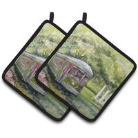 "Caroline's Treasures Streetcar Next Stop Audubon Park Pair of Pot Holders MW1091PTHD, 7.5HX7.5W, Multicolor"