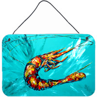 "Caroline's Treasures Shrimp Teal Shrimp Aluminum Metal Wall or Door Hanging Prints, 8 x 12"""