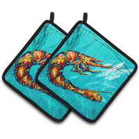 "Caroline's Treasures Shrimp Teal Shrimp Pair of Pot Holders MW1100PTHD, 7.5HX7.5W, Multicolor"