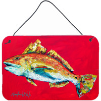"Caroline's Treasures Fish-Red Fish Woo Hoo Aluminum Metal Wall or Door Hanging Prints, 8 x 12"""