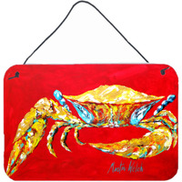 "Caroline's Treasures Crab Blue on Red, Sr Aluminum Metal Wall or Door Hanging Prints, 8 x 12"""