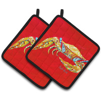 "Caroline's Treasures Crab Blue On Red, Sr Pair of Pot Holders MW1116PTHD, 7.5HX7.5W, Multicolor"