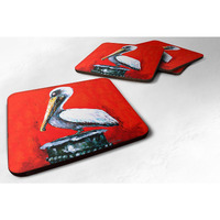 "Caroline's Treasures MW1133FC Bird-Pelican Red Dawn Foam Coasters (Set of 4), 3.5"" H x 3.5"" W, Multicolor"