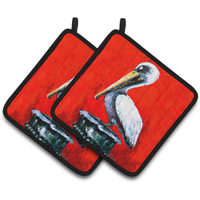 "Caroline's Treasures Bird - Pelican Red Dawn Pair of Pot Holders MW1133PTHD, 7.5HX7.5W, Multicolor"