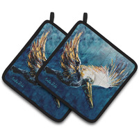 "Caroline's Treasures Pelican Go For It Pair of Pot Holders MW1135PTHD, 7.5HX7.5W, Multicolor"