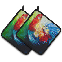 "Caroline's Treasures Rooster Chief Big Feathers Pair of Pot Holders MW1137PTHD, 7.5HX7.5W, Multicolor"