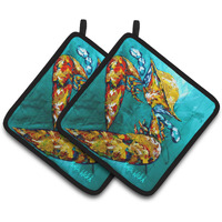 "Caroline's Treasures Crab Beam of Light Pair of Pot Holders MW1139PTHD, 7.5HX7.5W, Multicolor"
