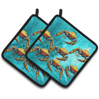 "Caroline's Treasures Crab Lotta Crabs Pair of Pot Holders MW1140PTHD, 7.5HX7.5W, Multicolor"