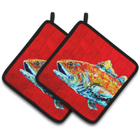 "Caroline's Treasures Red Fish Alphonzo Head Pair of Pot Holders MW1141APTHD, 7.5HX7.5W, Multicolor"