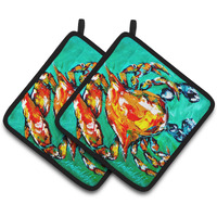 "Caroline's Treasures Crab Pair of Pot Holders MW1142PTHD, 7.5HX7.5W, Multicolor"