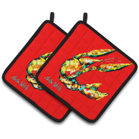 "Caroline's Treasures Crawfish Move Over Pair of Pot Holders MW1146PTHD, 7.5HX7.5W, Multicolor"