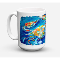 "Caroline's Treasures MW1153CM15 By Chance Crab Microwavable Ceramic Coffee Mug, 15 oz, Multicolor"