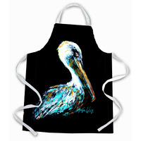 "Caroline's Treasures MW1164APRON Dressed In Black Pelican Apron, Large, Multicolor"