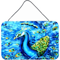 "Caroline's Treasures Peacock Straight Up in Blue Wall or Door Hanging Prints Mw1166Ds812, 8 x 12"""