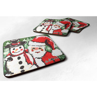 "Caroline's Treasures MW1167FC Friends Snowman And Santa Claus Foam Coaster, 3.5"", Multicolor"