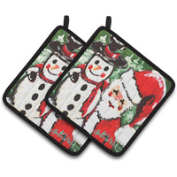"Caroline's Treasures Friends Snowman & Santa Claus Pair of Pot Holders MW1167PTHD, 7.5HX7.5W, Multicolor"
