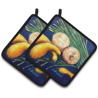 "Caroline's Treasures Crooked Neck Squash Pair of Pot Holders MW1206PTHD, 7.5HX7.5W, Multicolor"