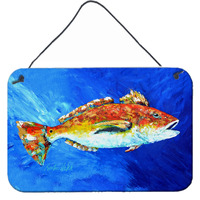 "Caroline's Treasures Red Fish White Spin Wall or Door Hanging Prints MW1212DS812, 8"" x 12"""