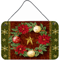 "Caroline's Treasures PTW2007DS812 Holly Wreath with Christmas Ornaments Wall or Door Hanging Prints, 8 x 12"", Multicolor"