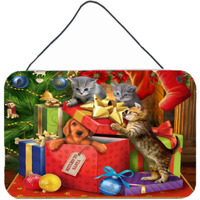 "Caroline's Treasures PTW2010DS812 Kittens Return Puppy to Santa Claus Wall or Door Hanging Prints, 8 x 12"", Multicolor"