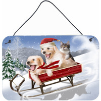 "Caroline's Treasures PTW2015DS812 Dogs and Kitten in Sled Need for Speed Wall or Door Hanging Prints, 8 x 12"", Multicolor"