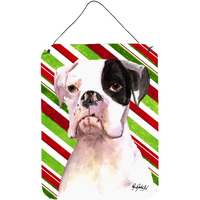 "Caroline's Treasures Cooper Candy Stripe Boxer Christmas Aluminium Metal Wall or Door Hanging Prints, 16"" x 12"""