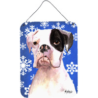 "Caroline's Treasures Cooper Winter Snowflakes Boxer Aluminium Metal Wall or Door Hanging Prints, 16"" x 12"""