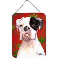 "Caroline's Treasures Cooper Red Snowflakes Boxer Aluminium Metal Wall or Door Hanging Prints, 16"" x 12"""