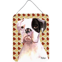 "Caroline's Treasures Cooper Fall Leaves Boxer Aluminium Metal Wall or Door Hanging Prints, 16"" x 12"""