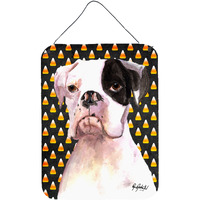 "Caroline's Treasures Cooper Candy Corn Boxer Halloween Aluminium Metal Wall or Door Hanging Prints, 16"" x 12"""