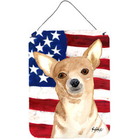 "Caroline's Treasures Usa American Flag Chihuahua Aluminium Metal Wall or Door Hanging Prints, 16"" x 12"""