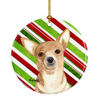 Candy Stripe Chihuahua Christmas Ceramic Ornament