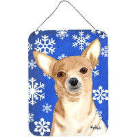 "Caroline's Treasures White Snowflake Chihuahua Christmas Aluminium Metal Wall or Door Hanging Prints, 16"" x 12"""