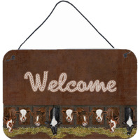 "Caroline's Treasures Welcome Mat with Cows Aluminum Metal Wall or Door Hanging Prints, 8 x 12"""