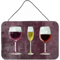 "Caroline's Treasures Three Glasses of Wine Purple Wall or Door Hanging Prints, 8 x 12"""