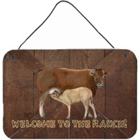 "Caroline's Treasures Welcome to the Ranch with the Cow and Baby Wall or Door Hanging Prints, 8 x 12"""