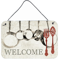 "Caroline's Treasures Pots and Pans Welcome Aluminum Metal Wall or Door Hanging Prints, 8 x 12"""