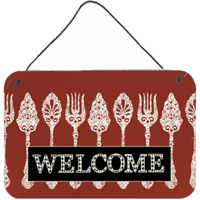 "Caroline's Treasures Serving Spoons Welcome Aluminum Metal Wall or Door Hanging Prints, 8 x 12"""