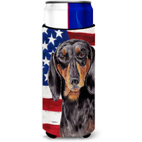 USA American Flag with Dachshund Ultra Beverage Insulators for slim cans SC9003MUK