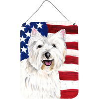"Caroline's Treasures SC9008DS1216 Usa American Flag with Westie Aluminium Metal Wall or Door Hanging Prints, 16"" x 12"", Multicolor"