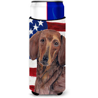 USA American Flag with Dachshund Ultra Beverage Insulators for slim cans SC9010MUK