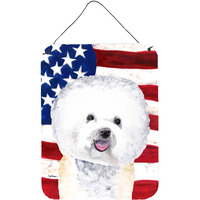 "Caroline's Treasures SC9014DS1216 Usa American Flag with Bichon Frise Aluminium Metal Wall or Door Hanging Prints, 16"" x 12"", Multicolor"