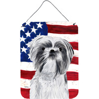 "Caroline's Treasures SC9015DS1216 Usa American Flag with Shih Tzu Aluminium Metal Wall or Door Hanging Prints, 16"" x 12"", Multicolor"