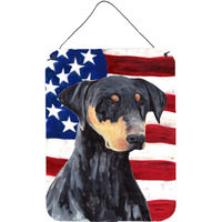 "Caroline's Treasures SC9030DS1216 Usa American Flag with Doberman Aluminium Metal Wall or Door Hanging Prints, 16"" x 12"", Multicolor"